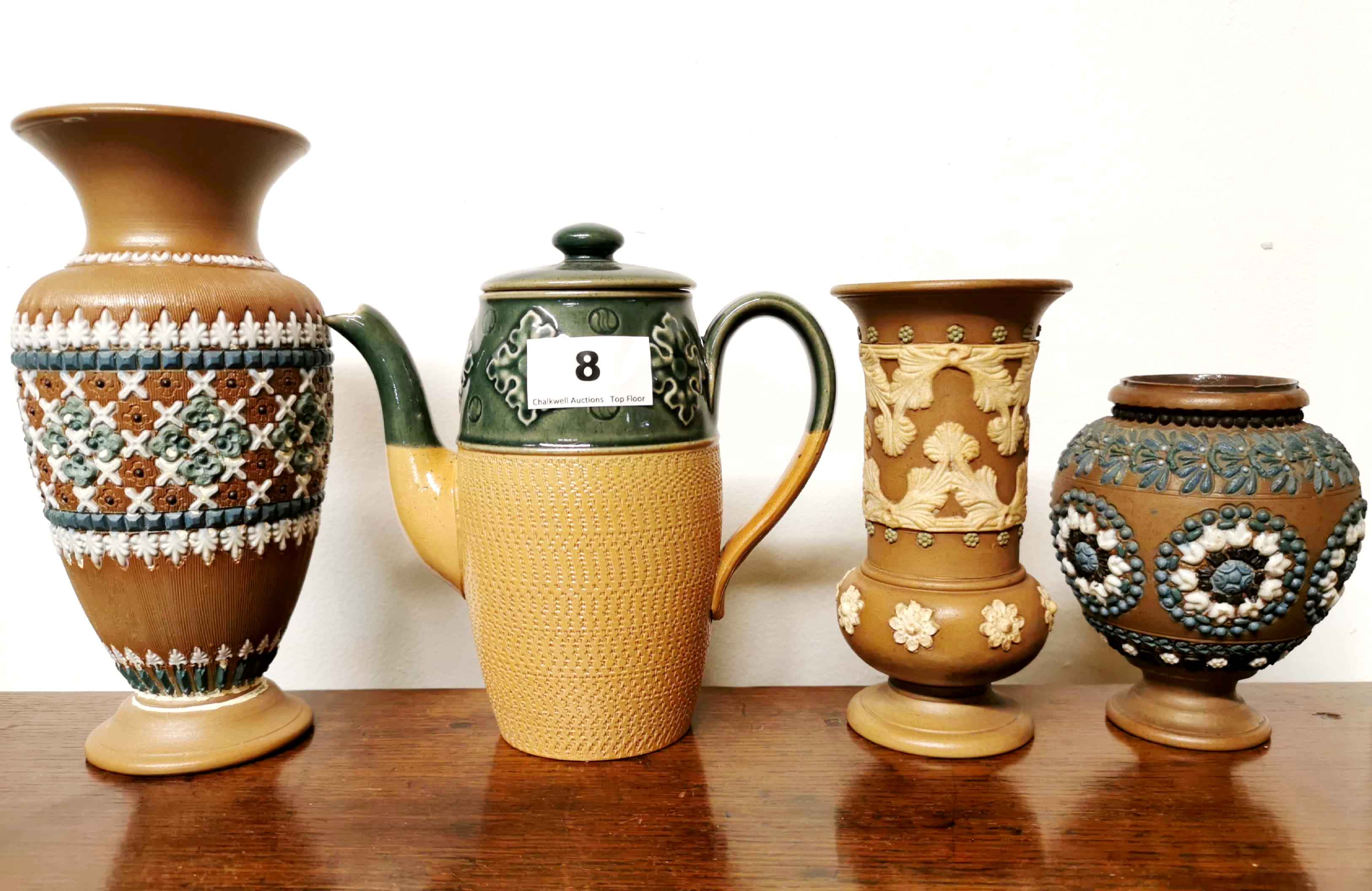 A collection of six Doulton Lambeth stoneware items, tallest 20cm. - Image 2 of 4