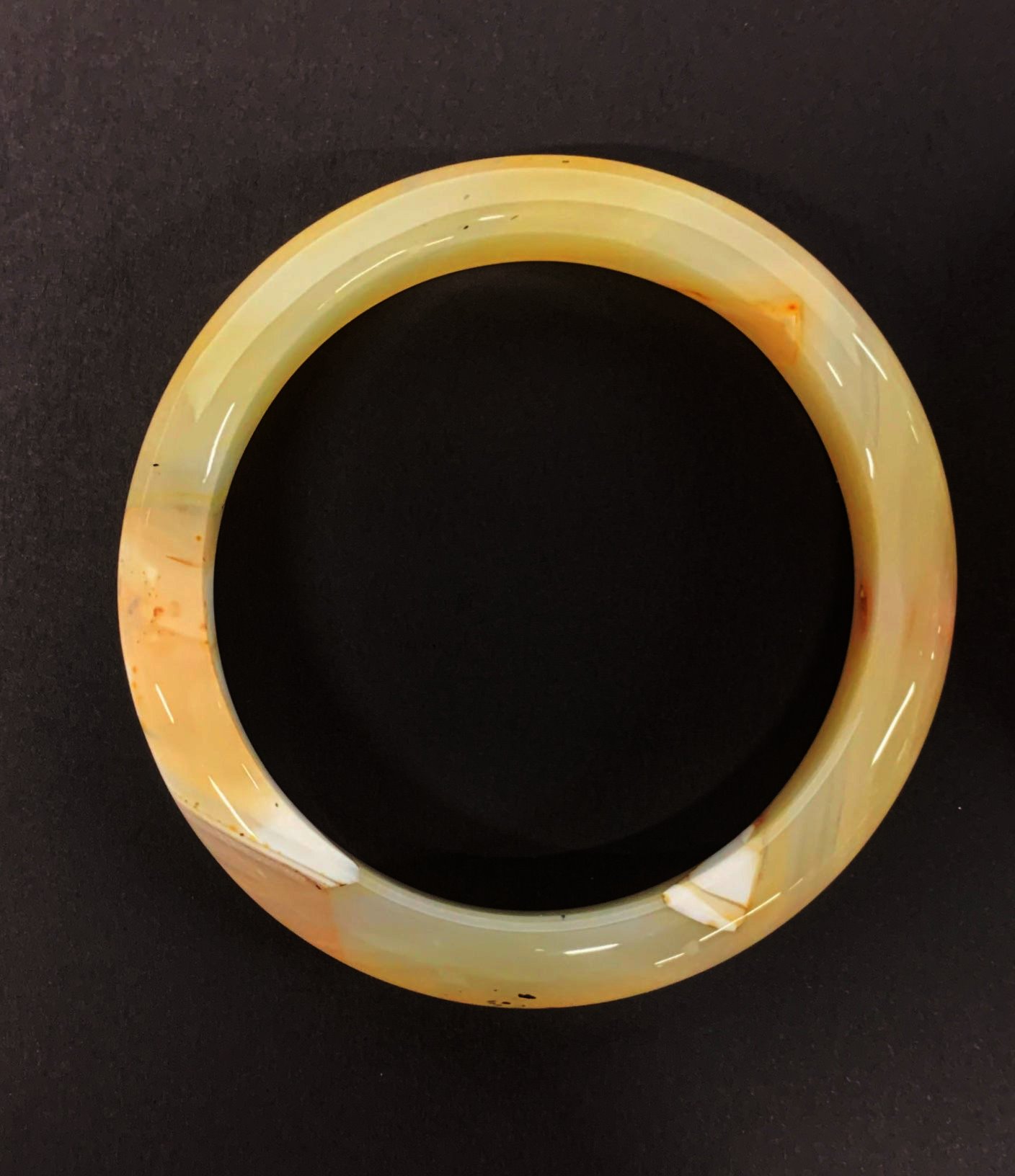 A stunning pair of polished banded and moss agate bangles, W. 12.5mm internal Dia. 6cm. - Image 3 of 3