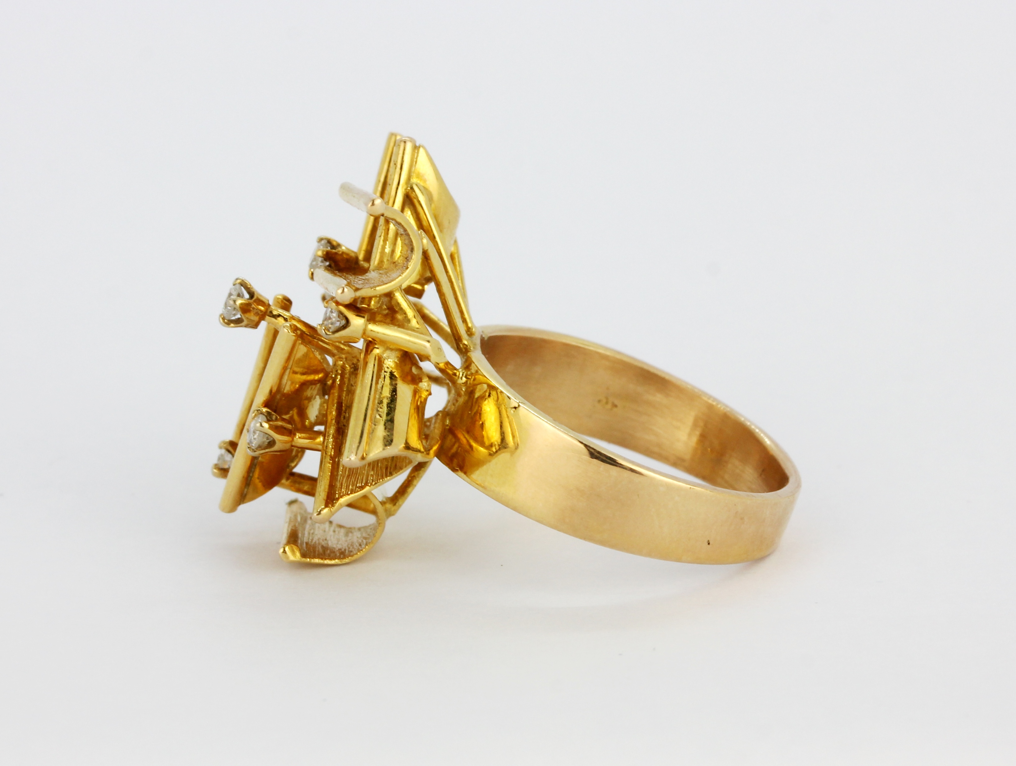 A yellow metal (tested 18ct gold) ring set with brilliant cut diamonds, (M). - Image 2 of 2