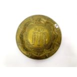An 18th Century Russian hammered brass alms bowl, Dia. 39cm. Condition report : Minor splits and