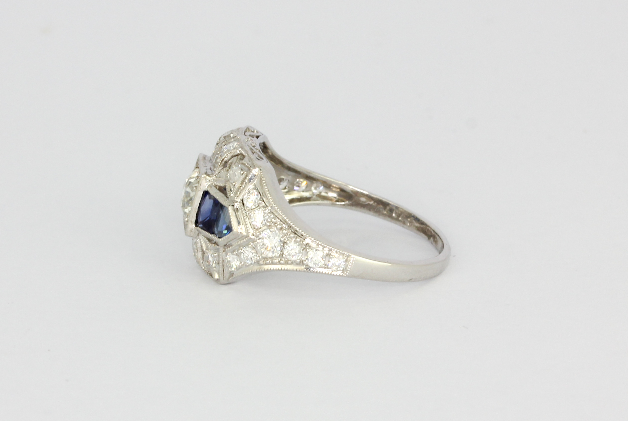 An Art Deco style platinum sapphire and diamond set ring, (M.5). - Image 3 of 3