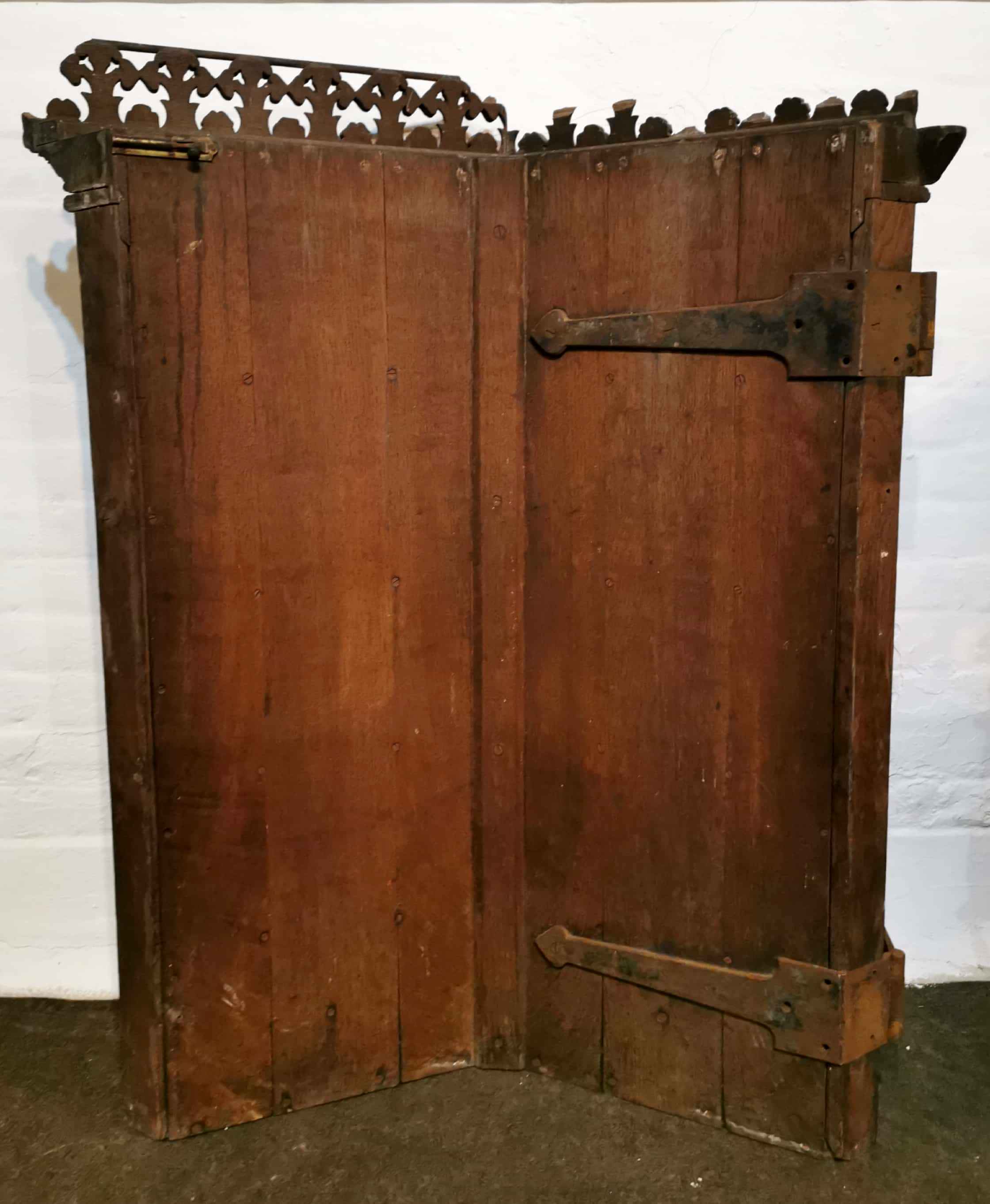 An 17th / 18th C carved church pulpit door with original iron hinges, H. 120cm x 86cm. - Image 3 of 4