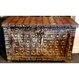 A superb iron bound Indian Rajasthan vintage hardwood chest, 125cm x 54cm x 78cm.