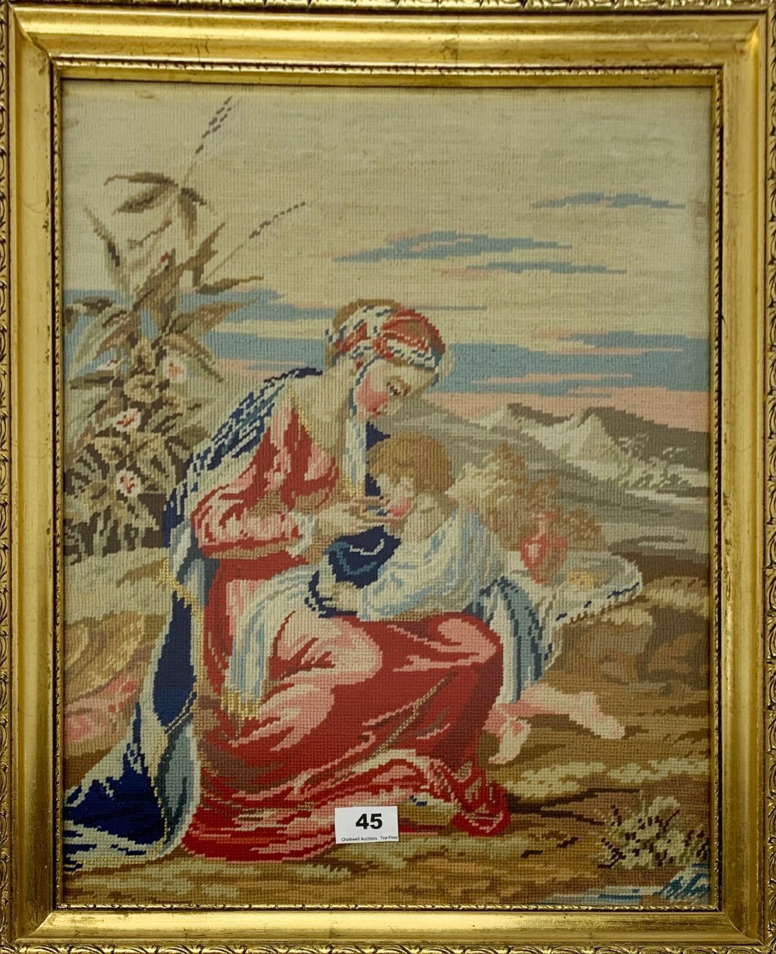 A 19th Century gilt framed tapestry, frame size 46 x 57cm.