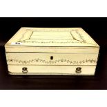 An early 19th Century white metal (tested silver) mounted Anglo-Indian ivory covered wooden workbox,