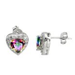 A pair of 925 silver stud earrings set with heart uct mystic topaz and white topaz, L. 1cm.