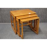 A nest of three 1970's teak coffee tables, largest 54 x 43 x 48cm. Middle table A/F.