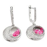 A pair of 925 silver tourmaline and white stone set drop earrings, L. 3.8cm.