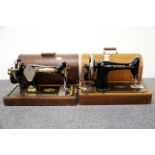 Two Singer sewing machines.