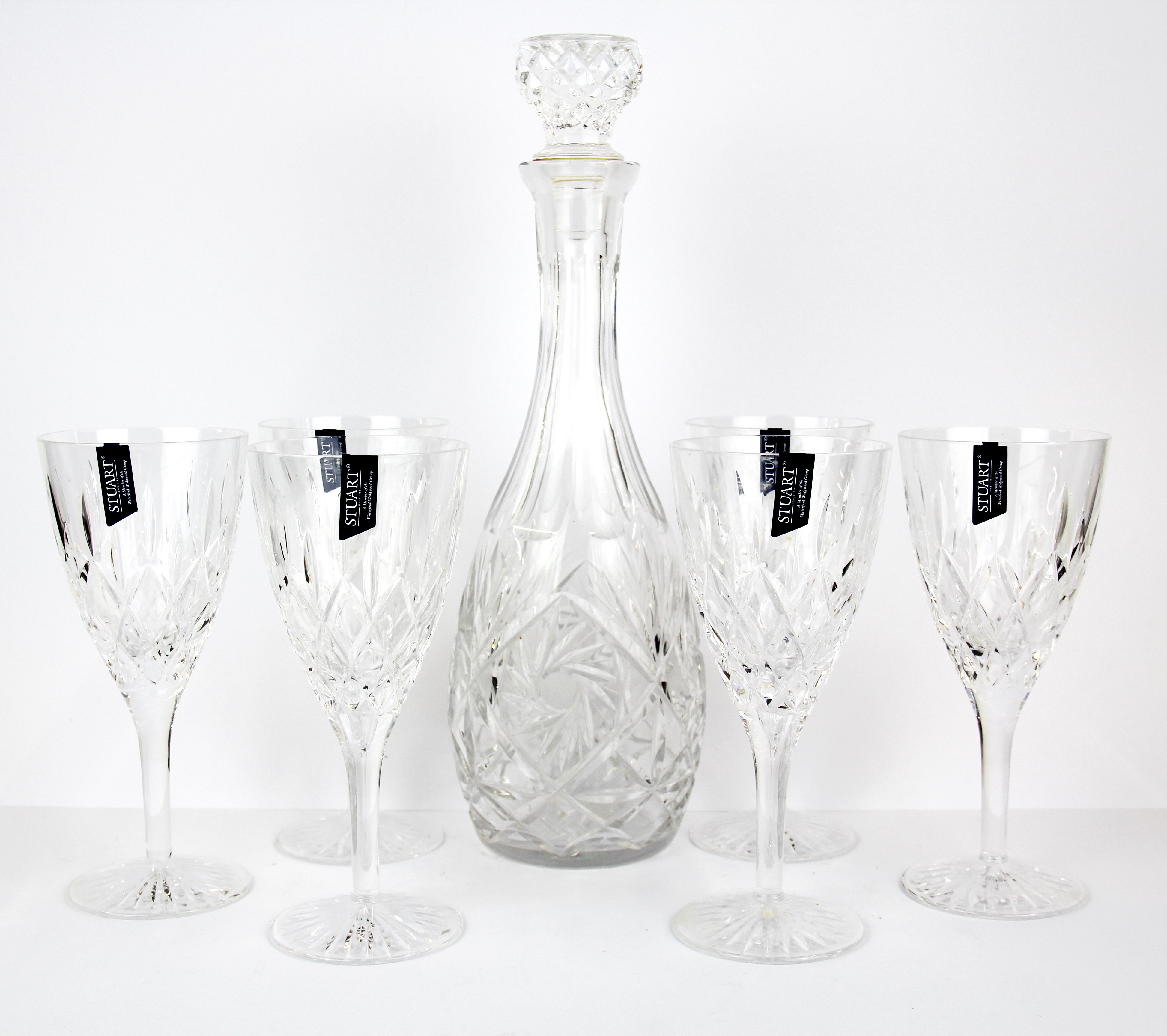 A boxed set of six Stuart crystal wine glasses together with a cut glass decanter. - Image 2 of 2