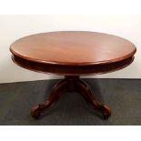 A mid-19th Century mahogany tilt top pedestal dining/breakfast table, Dia. 115cm.