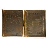 Two Victorian leather photograph albums and photograph contents.