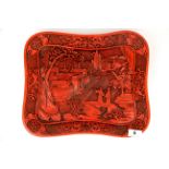 A large Chinese cinnabar type plate, 37 x 31cm.