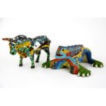 Two Spanish Gaudi inspired ceramic items, Bull H.12.5 cm L. 22 cm.