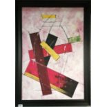 A large contemporary framed abstract oil on board signed McKenzie, frame size 67 x 92cm.