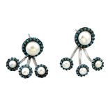 A pair of 925 silver turquoise and pearl set drop earrings, L. 2cm.