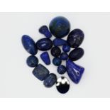A quantity of unmounted polished lapis lazuli beads, approx. 48gr.