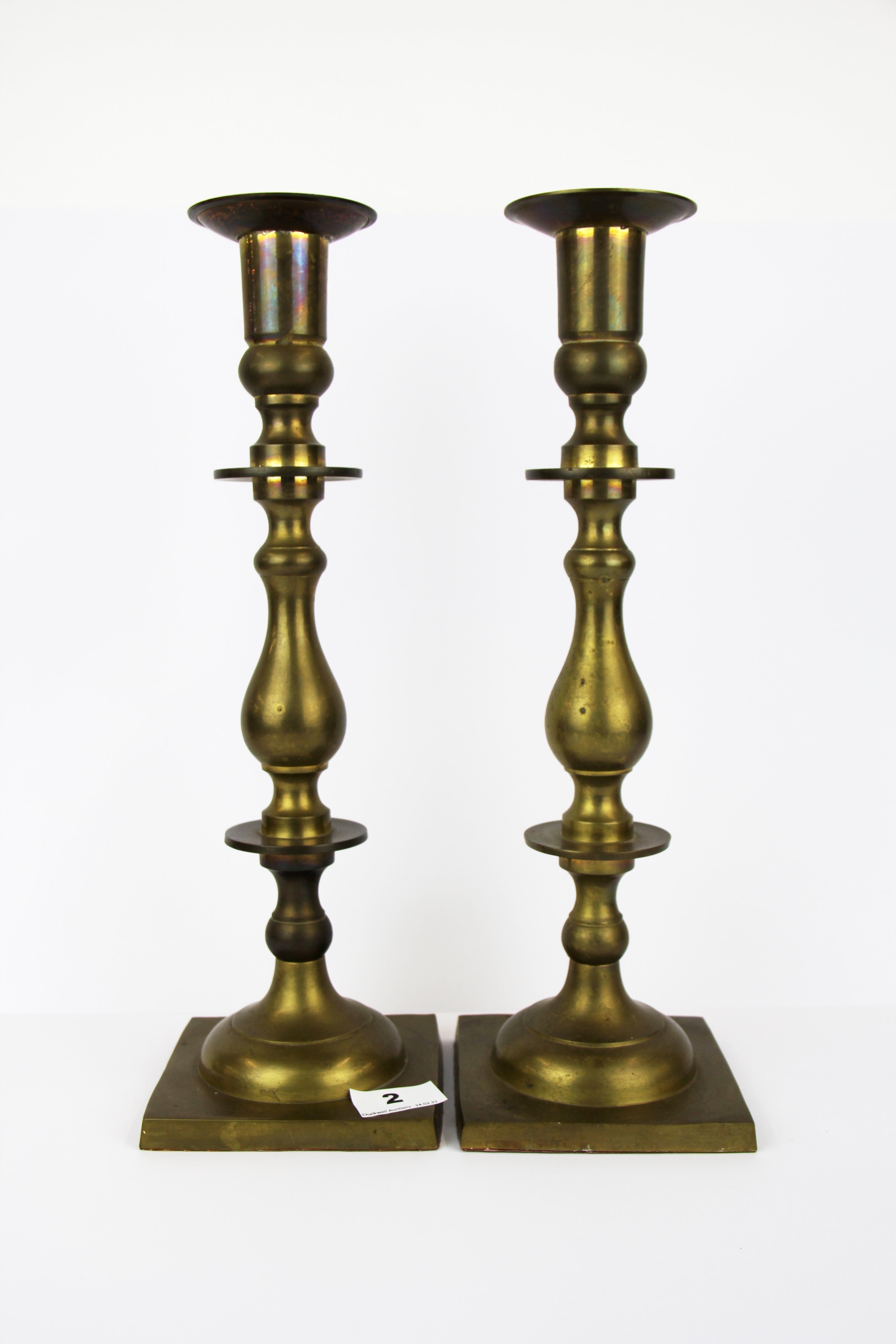 A pair of large brass candlesticks, H. 39cm.