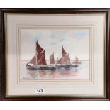 Two framed water colours of Thames barges by D. Pierson. Largest framed 42 x 56cm.