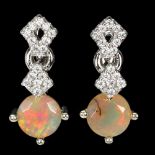 A pair of 925 silver drop earrings set with opals and white stones, L. 1.8cm.