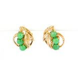 A pair of 14ct yellow gold (stamped 14k) jade set screw back fitted earrings, L. 2cm.