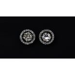 A pair of 18ct white gold (stamped 18k) halo earrings set with brilliant cut diamonds, approx. 2ct