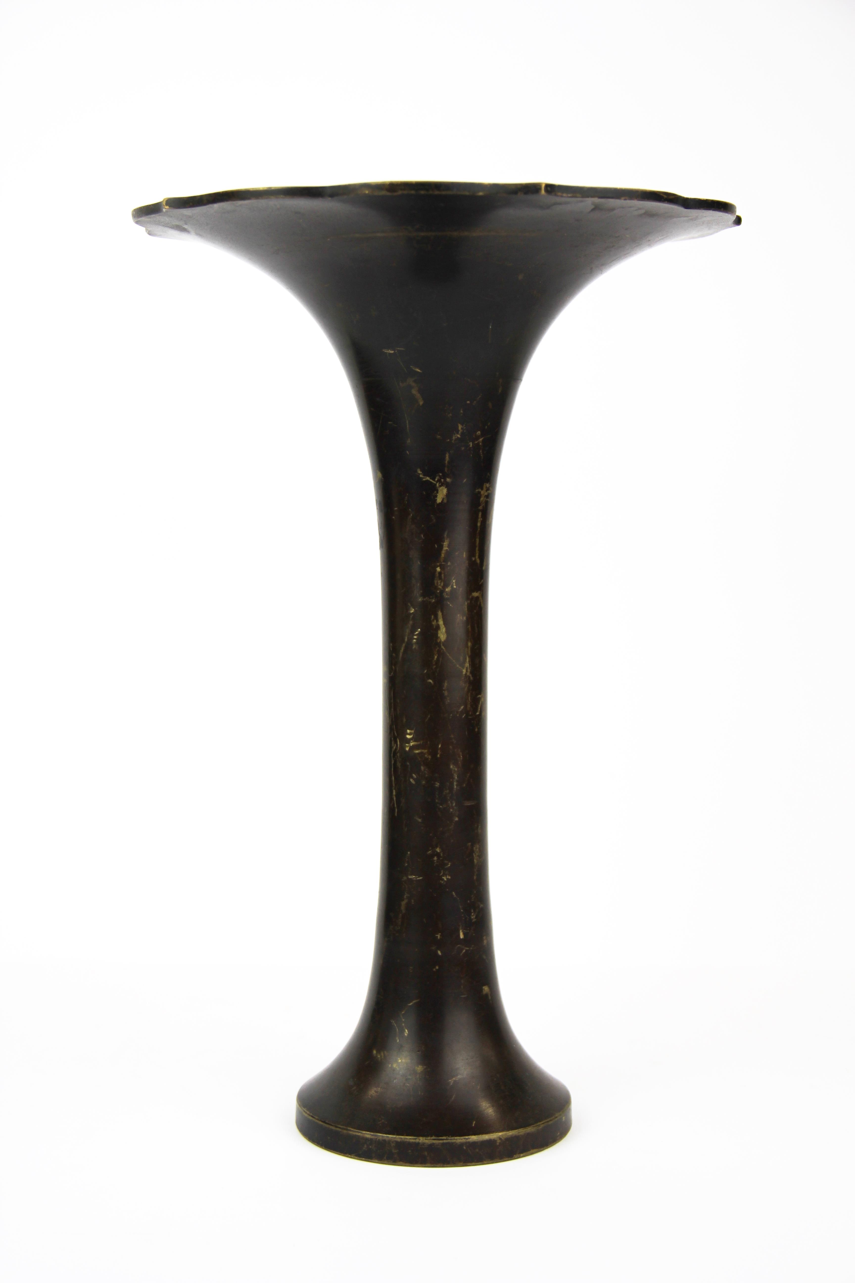 A 19th/20th century Chinese cast bronze flared neck vase, H. 28cm.