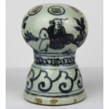 A unusual Chinese hand painted porcelain brush stand, H. 14cm.