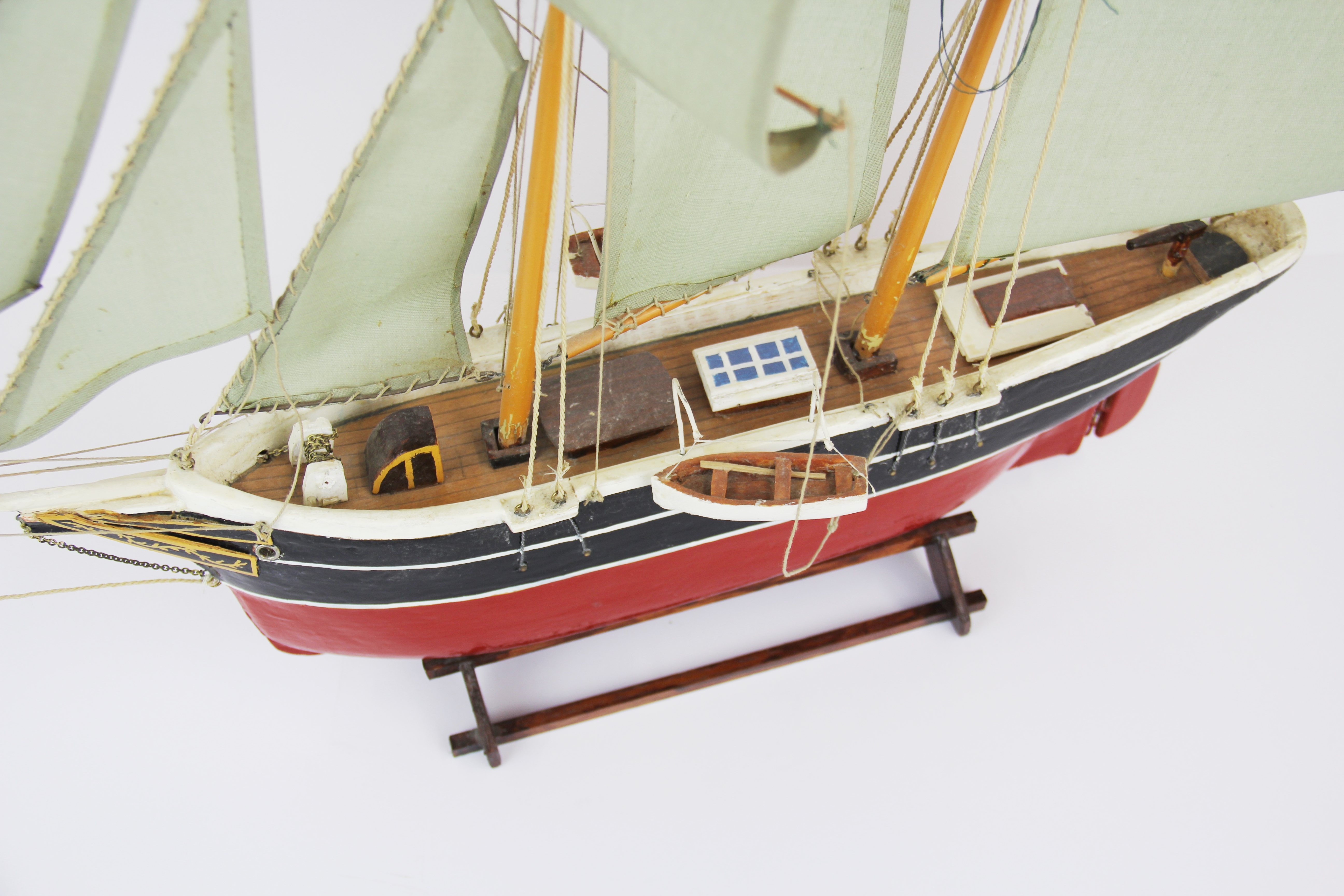 A handmade wooden model of a sailing barge, L. 58cm, H. 47cm. - Image 2 of 3