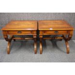 A pair of contemporary mahogany single drawer side tables by Bevan Funnel, 61 x61 x 51cm.