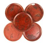 A set of five Chinese lacquered dishes, Dia. 27cm.