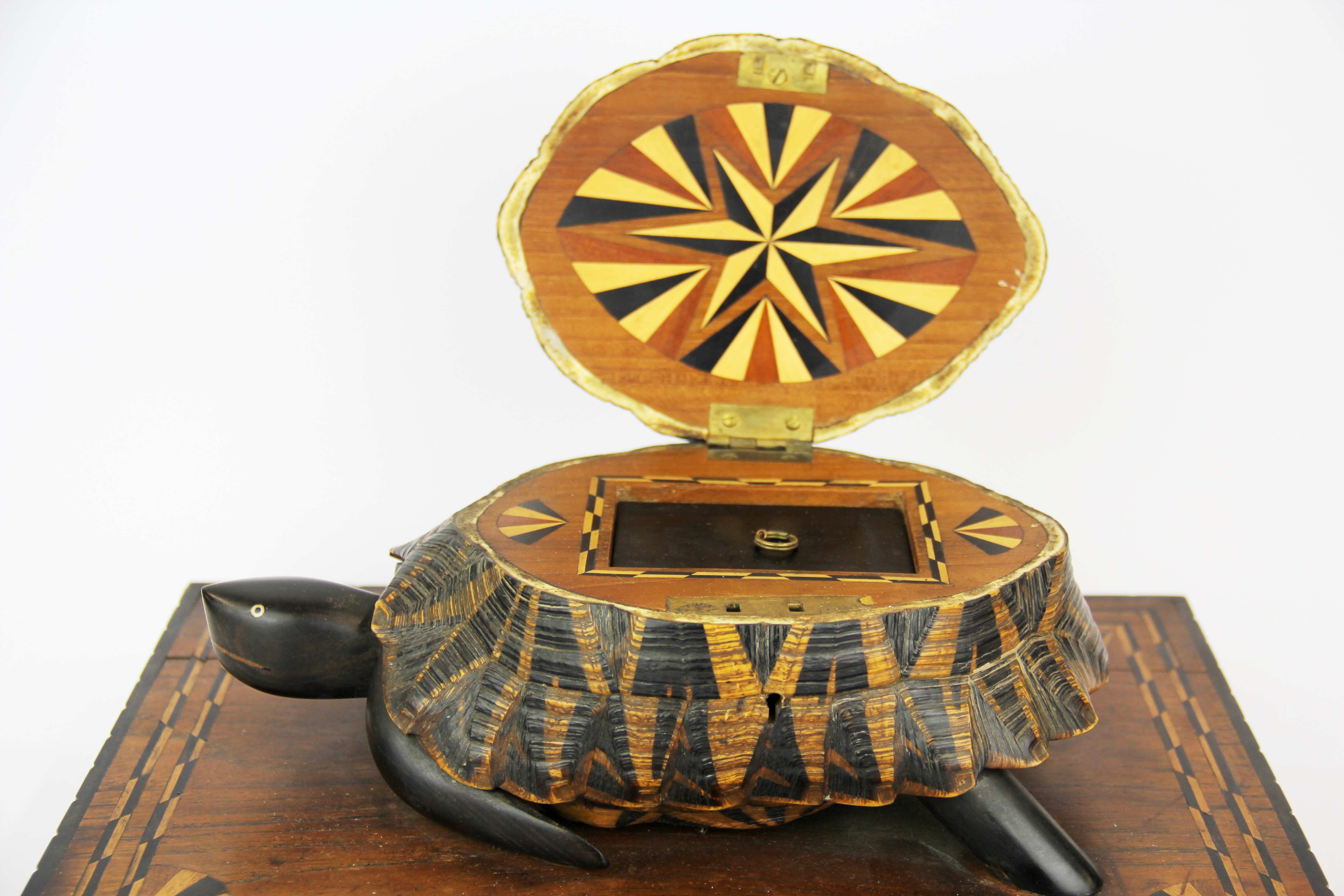 A 19th century colonial inlaid workbox, with a tortoiseshell and inlaid jewellery box on the lid, 33 - Image 2 of 3