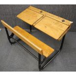 A 1960's double school desk, 93cm x 69 x63cm.