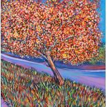 Jill Temporal, "Autumn Tree", unframed acrylic on stretched canvas, 2019, 8 x 8 x 1in. The