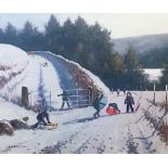 Chris Slater, "Winter Fun", unframed oil on canvas, 2020, 20 x 24 inches. Located in the UK,