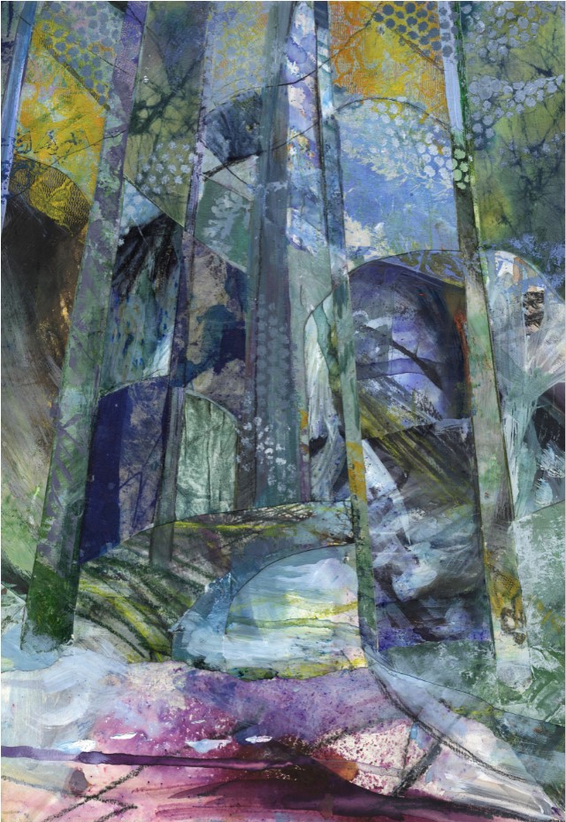 Rosemary Firth, "Forest Pathaway", unframed mixed media collage, 2020, 38 x 50cm. Shipping