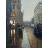 Ian Layton, "Towards Picadilly Manchester", unframed oil on board, 2020, 16 X 12in. UK shipping
