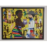 Chinwe Russell, "Women's War 1929", framed in black wooden frame acrylic on canvas, 2020, 121 x