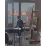 Chris Slater, "Artist's Studio Venice", unframed oil on canvas, 2018, 14 x 18 inches. Located in the