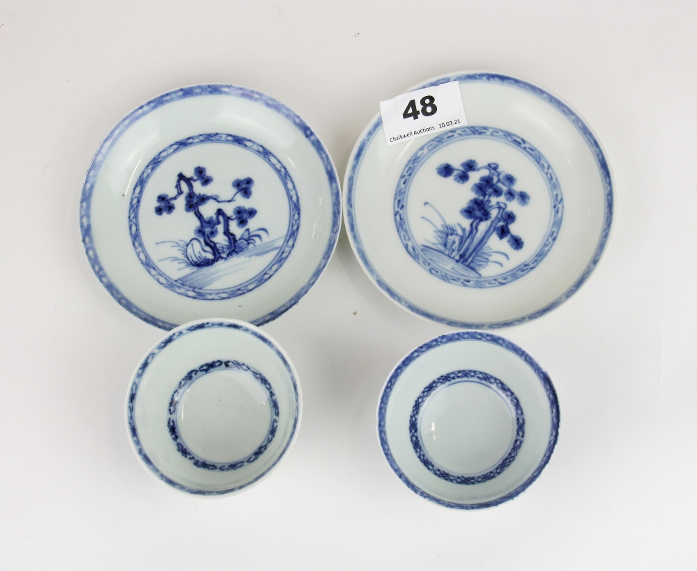Two 18th century Chinese export porcelain tea bowls and saucers from the Nanking Cargo. Saucer D. - Image 3 of 4