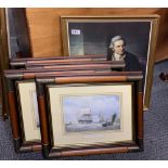 A gilt framed print of Captain Cook, frame size 46 x 56cm. together with a set of four Maritime