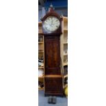 An early 19th century mahogany and mahogany veneered enamelled dial longcase clock, with sticking