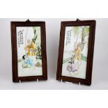 A pair of framed Chinese porcelain plaques, 28.5 x 16.5cm.