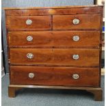 A Georgian inlaid mahogany and mahogany veneered five drawer chest, 123 x 135 x 51cm.