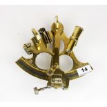 A brass nautical sextant, 20 x 19cm.