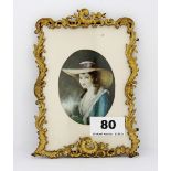 A Rococo gilt metal framed hand painted miniature portrait, 16 x 11cm.