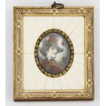 A gilt framed hand painted miniature portrait of a gentleman, 10.5 x 9cm.