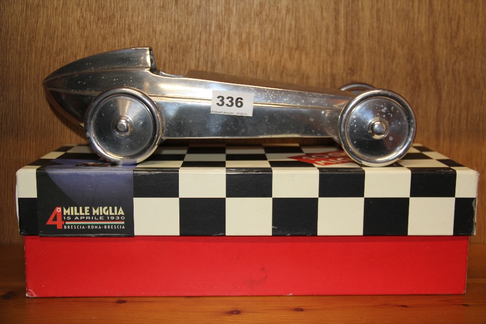 A Mille Miglia aluminium model racing car, L. 36cm.