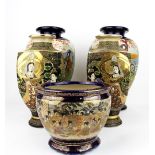 Two pairs of Japanese Satsuma vases, H.30 cm & 25. cm. a pair of Satsuma plates and a small