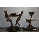 Two Art Deco style composition candle holders, H. 25cm.